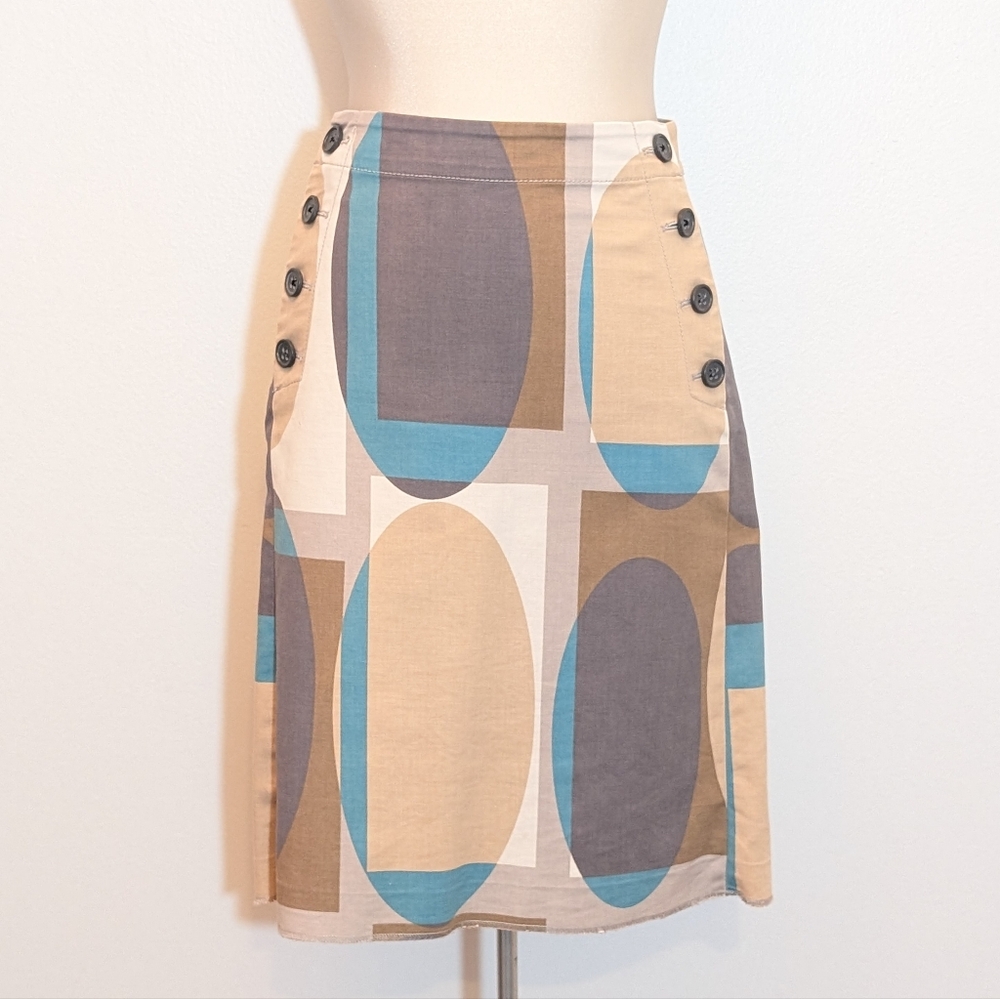 Cotton Retro Print Midi Skirt